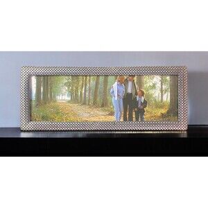 SixTrees Pewter Picture Frame w/ Diamond Geometric Texture Panoramic 3 X 9.5”